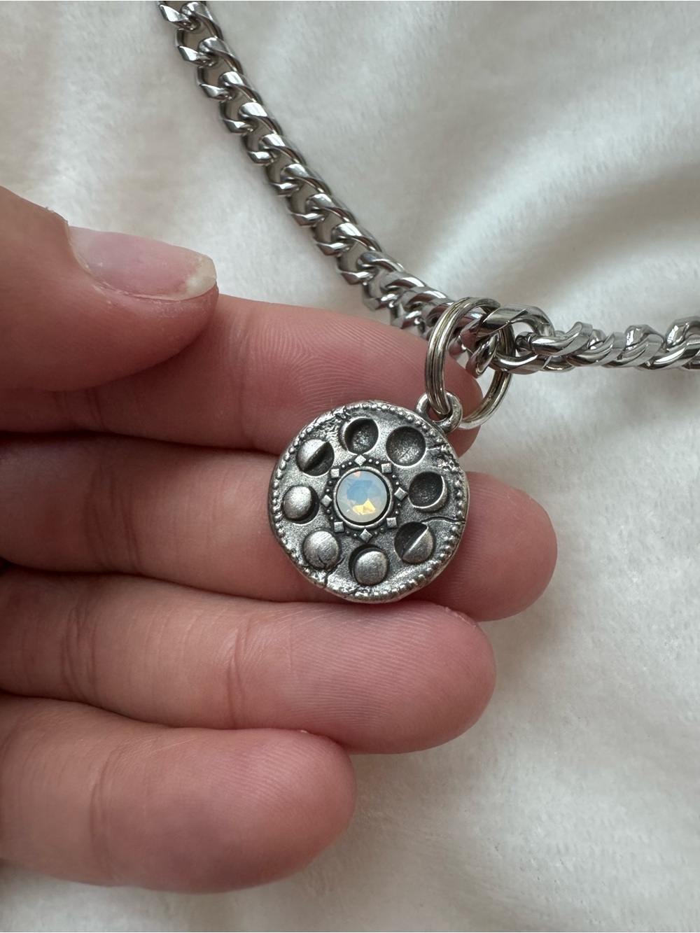 Vintage Boho Alex & Ani Silver Tone Chain Necklace with Round Moon Phase Pendant - Picture 2 of 5